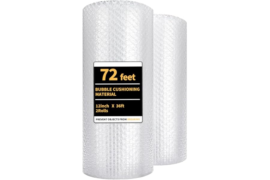 Bubble Cushioning Wrap 2 Pack 12 Inch x 72 ft Bubble Wrap for Packing，Moving Boxes and Shipping for Your Business，Perforated Every 12 in.Suitable for Filling Packaging Boxes.