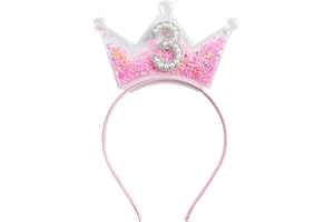 Fancheer Birthday Crown Headband for Toddler Girls 2 3 4 5 6 7 8 Years Princess Tiara Pink Hair Accessories for Three 3rd Third Birthday