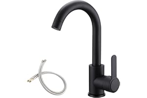 LEADAHEAD Black Bar Sink Faucet Single Hole Kitchen Sink Faucet Single-Handle RV Faucet Prep Sink Tap with 360º Swivel Spout Small Kitchen Mixer Tap with 24Inch Water Supply Lines