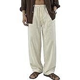 COOFANDY Men's Casual Linen Cotton Pants Elastic Waist Summer Beach Trousers Lightweight Yoga Vacation Pants