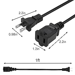 2 Prong Extension Power Cable 1FT, Short Flexible