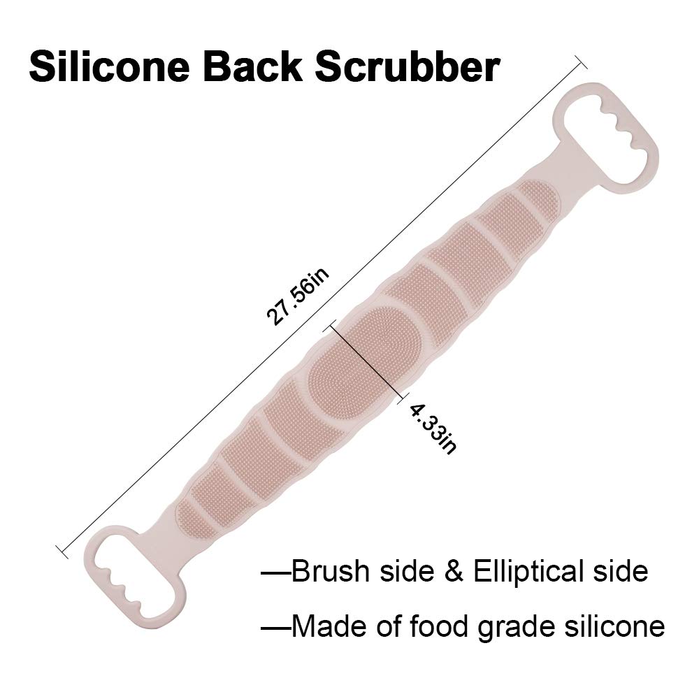 BAIMEI Shower Silicone Back Scrubber, Handle Body Washer, Exfoliating Texture Scrubbing Pad for Shower (Pink) : Beauty