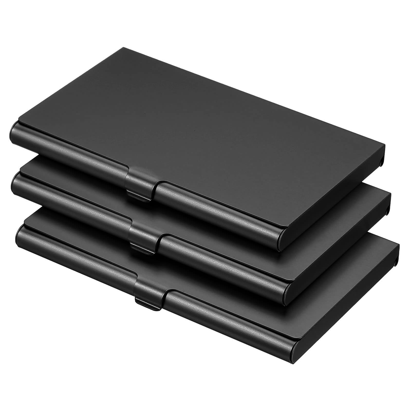 PATIKIL Business Card Holder, 3 Pieces Aluminum Alloy Flip Cover Slim Name Cards Case for Women Men, Black