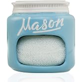 Mason Jar Sponge Holder for Kitchen Sink, Blue Ceramic Caddy with Scrubber | Farmhouse crock that keeps the dish scrubby upright and off the counter, wide mouth, wipe clean