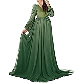 Dedysler Maternity Gown Dress for Photoshoot Long V Neck Photography with Split Soft Breathable Maxi Baby Shower Pregnancy