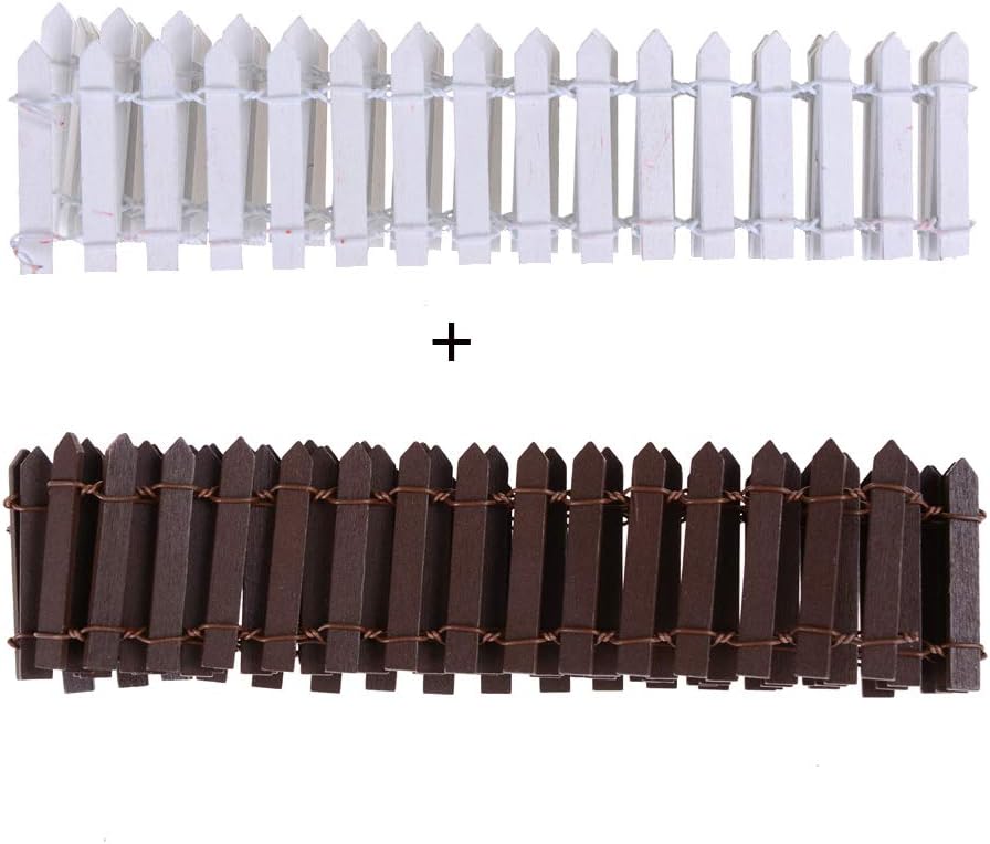 Haomian 2 Pack 40 Inches Long Miniature Fairy Garden Fence, White Coffee Wood Picket Fence
