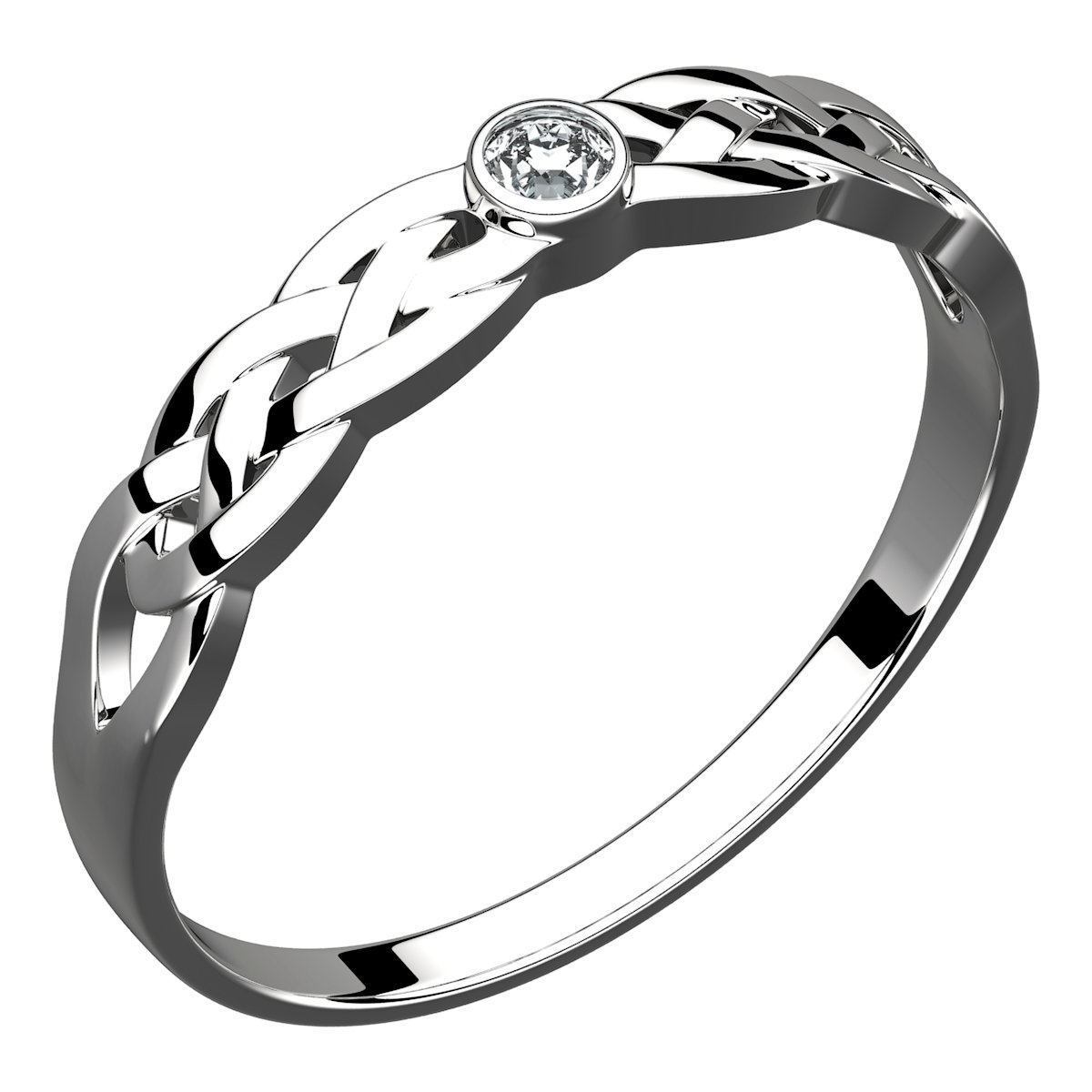 GWG Jewellery Ring 925 Sterling Silver Celtic Knotwork with Stone White of Round Cut – 6 in Gift Box for Women