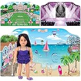 Two separate 18 Inch Doll Backdrops | Doll PlayScenes by Sophia's Includes 3 Scenes, 2 Backdrops | Sports Field, Runway, Beach Scenes