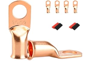 SDZONGES 4 PCS Battery Terminal Connectors, Battery Cable Ends Lugs, 2/0 Gauge Wire Connectors, 2/0 AWG 1/2" Stud Ring Terminals, Copper Wire Lugs with Heat Shrink Tubing.