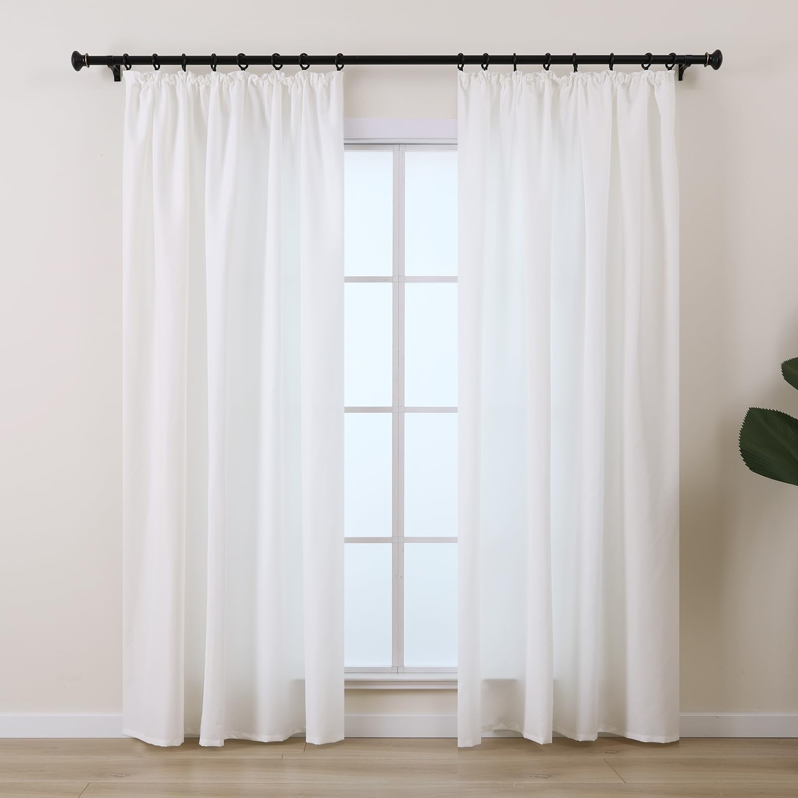L.Z.E Non-See-Through Curtains White, Cotton-Look Pencil Pleat Privacy Sheer Curtains for Bedroom Living Room Nursery, 90 Inch Drop 225 cm Long Light Filtering Curtain for Windows, 2 Panels Set, Thin