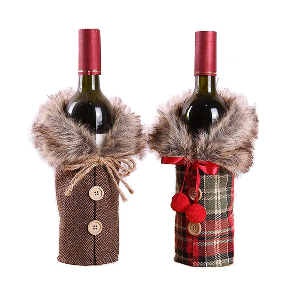 SUNTRADE 2pcs Christmas Wine Bottle Cover Christmas Party Decorations Lovely Collar & Button Coat Design