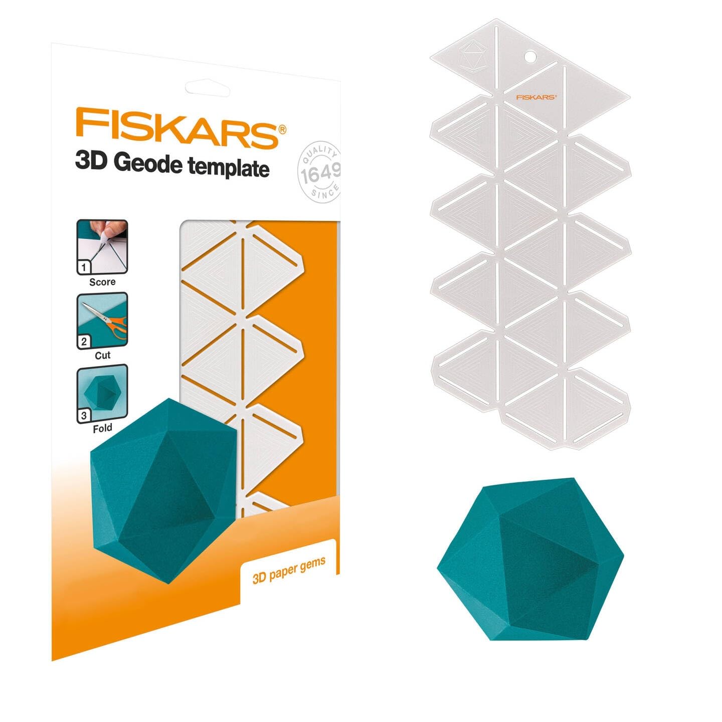 Fiskars 3D Paper Jewel, Geode template, For Creating 3D Shapes, Plastic, White, 1059566