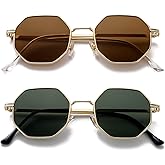 PORADAY Square Sunglasses for Women Men Retro Octagon Metal Sun Glasses Vintage Polygon Shades
