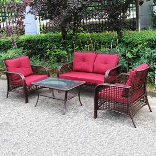 4 PCS Outdoor Patio Sofa Set Sectional Furniture PE Wicker Rattan Deck Brown