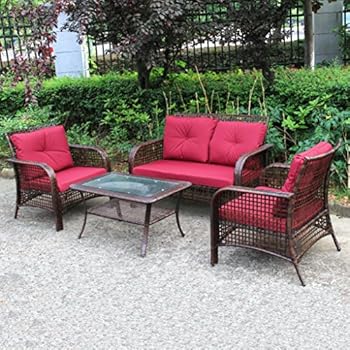 www.bagssaleusa.com Tribeca 4 Piece Deep Seating Group Outdoor Patio Conversation Set – UV Protection ...