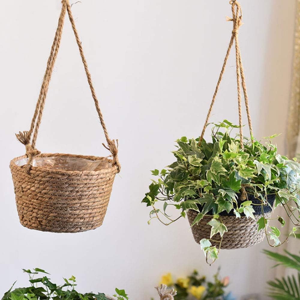 Sangda Hanging Basket Jute Rope Hanging Basket Foldable Seagrass Macrame Basket for Succulent Plants Indoor Outdoor Decor - Image 5