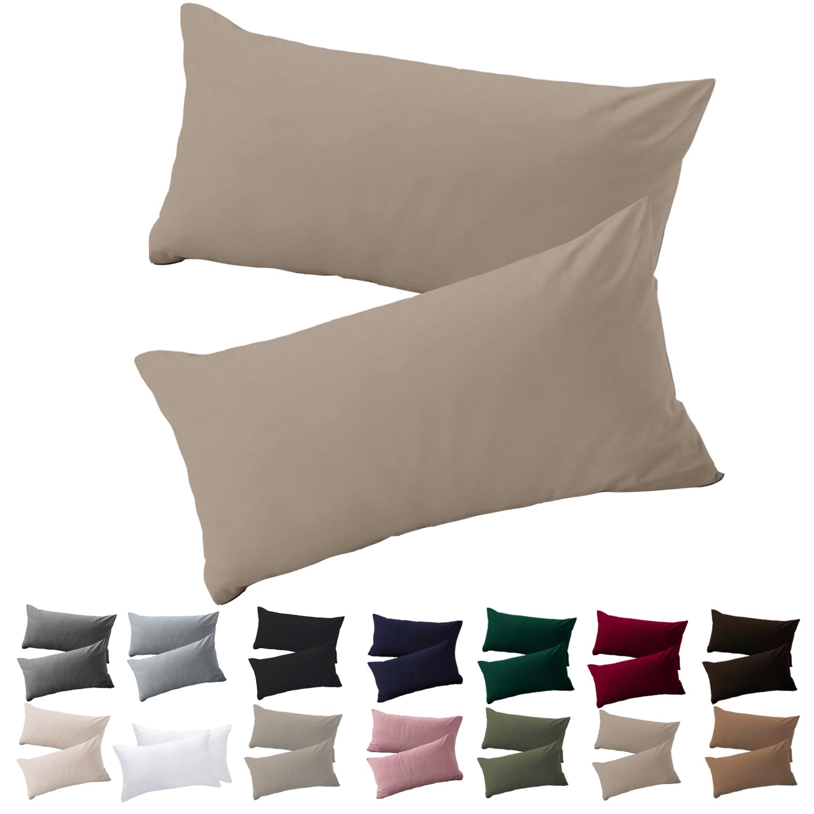 Soifox 40x60cm Set of 2 Cushion Cover, Sand Beige Pillowcase for Pillows 40 x 60 cm, 100% Microfibre, Resistant and Hypoallergenic, with Zip Closure