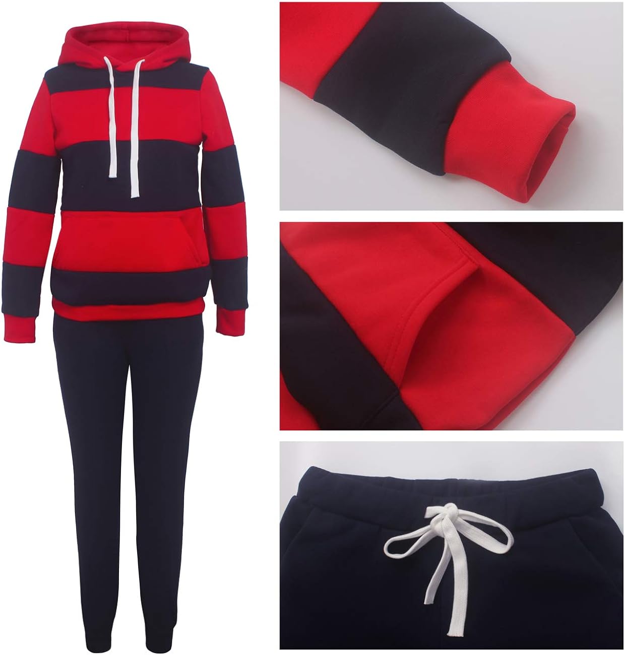 Womens Two Piece Tracksuit Set Casual Long Sleeve Sweatshirt Hoodies Color Block Jumpsuits