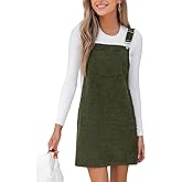 CUPSHE Women's Corduroy Overall Mini Fall Dress Square Neck Adjustable Straps Front Pocket Side Buttons Autumn Dresses