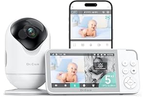 Dr.Care VistaView Smart WiFi Baby Monitor - 5” 1080P Split Screen & 2K Camera App Control, Cry & Motion Alerts, HD Night Vision, 5000mAh Battery, 2-Way Talk, Multi-User, Triple Security, 1279ft Range
