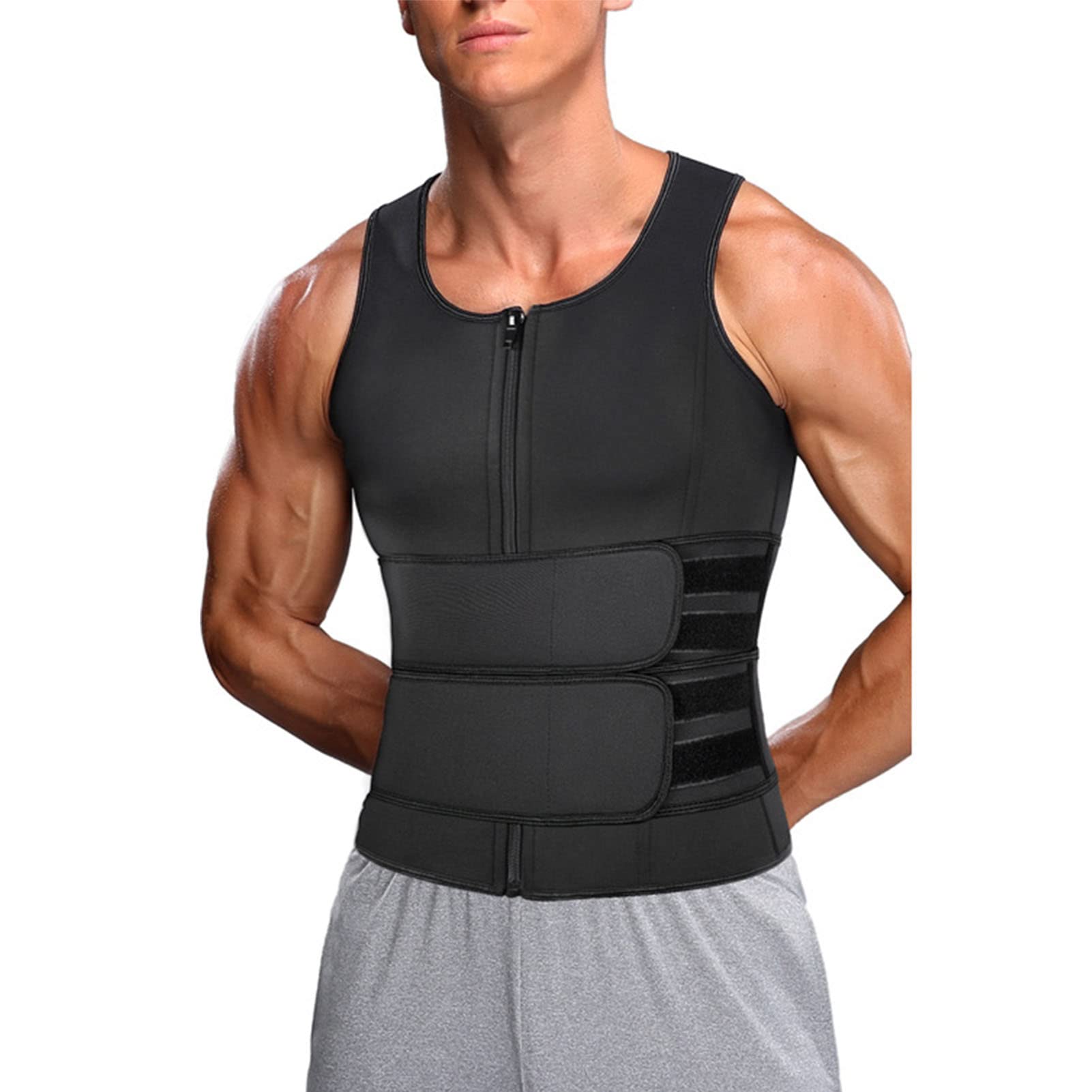 Yinhing Body Shaping Sauna Vest, Men Body Shaping Vest, Breathable Gym Fitness Vest with Double Belt (Black XL)