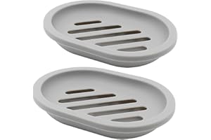 Topsky 2-Pack Soap Dish with Drain, Soap Holder, Soap Saver, Easy Cleaning, Dry, Stop Mushy Soap (Grey)