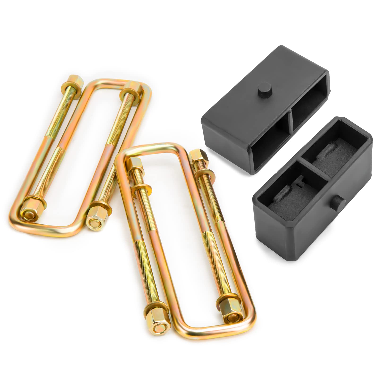 Photo 1 of dynofit 2 inch Rear Lift Blocks for Silverado 1500 Sierra 1500, 2" Rear Leveling Block Kit Compatible with 2007-2024 Chevy Silverado 1500, GMC Sierra 1500, Lift Block and Square Leaf Spring Ubolt Kit