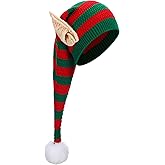 Funtery Christmas Knitted Elf Hats with Ears Crochet Long Santa Hats Beanie Elf Costume Accessories