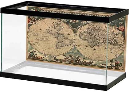 bybyhome Fish Tank Wall Sticker Vintage,Dated Old Map of Ancient World