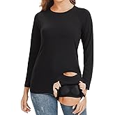 Women Long Sleeves Shirt with Built Sewn in Bra Loose Fit Tank Top Casual Padded Trendy Blouse Tunic Pullover