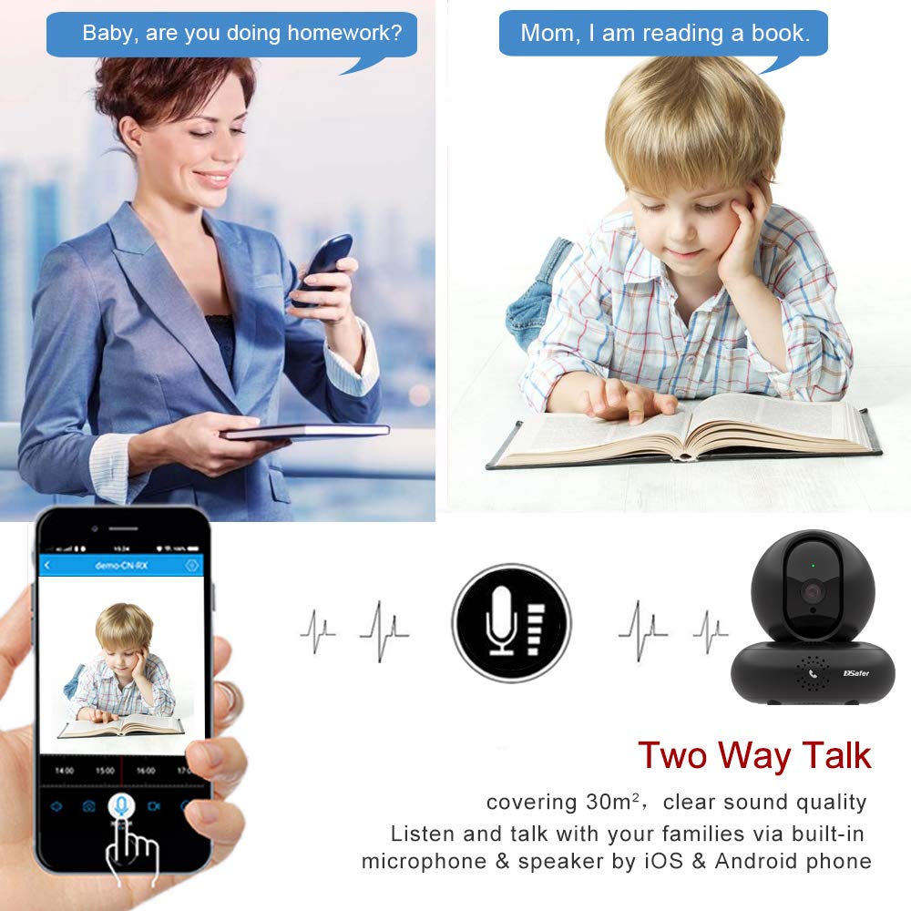 Indoor WiFi Camera, 360 Wireless Security Camera with Active Calling, 2.4ghz 1080P Night Vision WiFi IP Dome Cameras with 2 Way Audio for Home Security, Remote Surveillance Monitor for pet Dogs Black