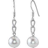 THE PEARL SOURCE 9.0-9.5mm Genuine White Freshwater Cultured Pearl Braided Link Necklace, Bracelet, and Earrings Set for Women