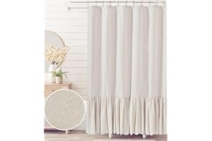 Felisa Farmhouse Long Shower Curtain with A Ruffle Hem 72x78 inch, Linen Blend Shower Curtain for Bathroom,Natural