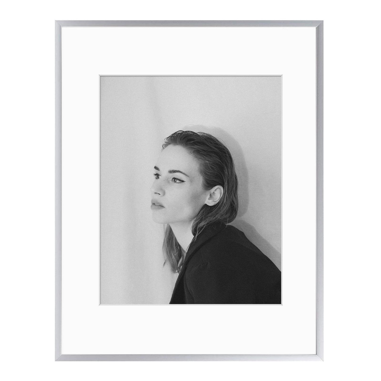 Golden State Art - 12x16 Aluminum Picture Frame - with Mat for 8.5x11 Photo or Without Mat for 12 x 16 Photo - Real Glass Cover - Simple and Elegant Decor for Wall Mounting - 1 Pack - Silver