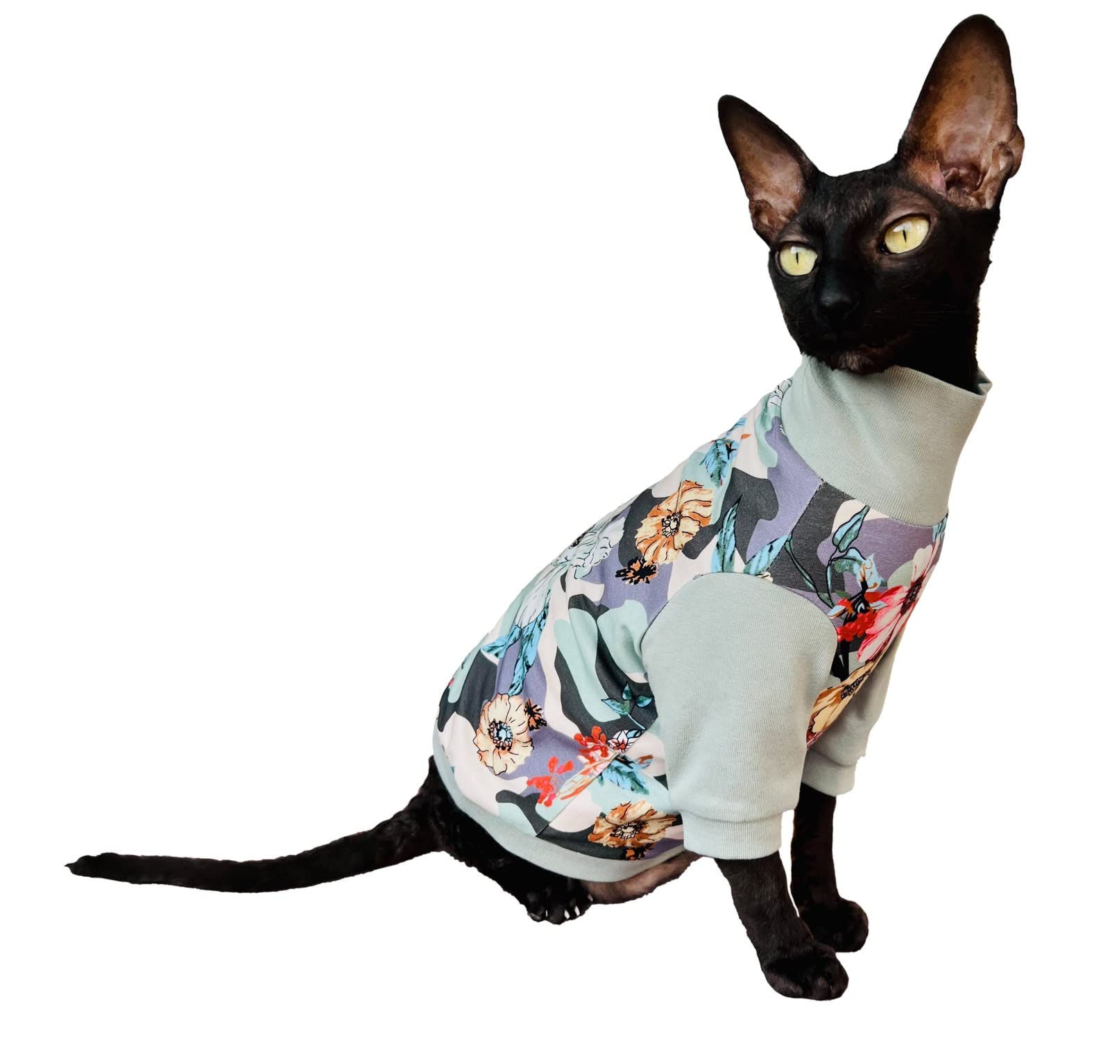 Kotomoda Cat's Hoodie Turtleneck Spring camouflage 100% cotton for Sphynx and naked cats (Large)