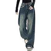 DUKBUBI High Waist Baggy Jeans for Women Y2K Wide Leg Jeans Loose Vintage Boyfriend Denim Pants Blue