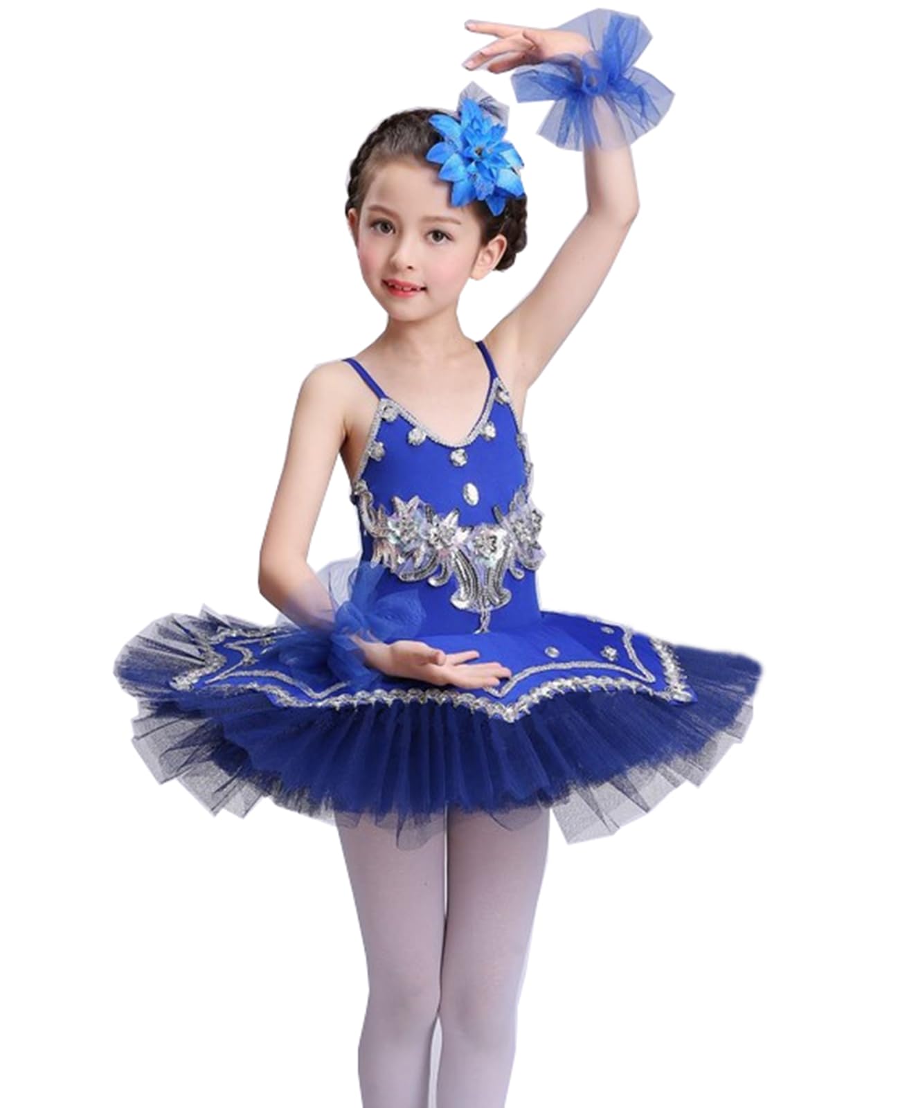 Photo 1 of ORIDOOR Girl's Skirted Leotards Ballet Dance Outfit Sparkle Tutu Princess Dress Ballerina Costumes with Arm Band (Tag-110, Age-4-5,A2-Royal Blue) …