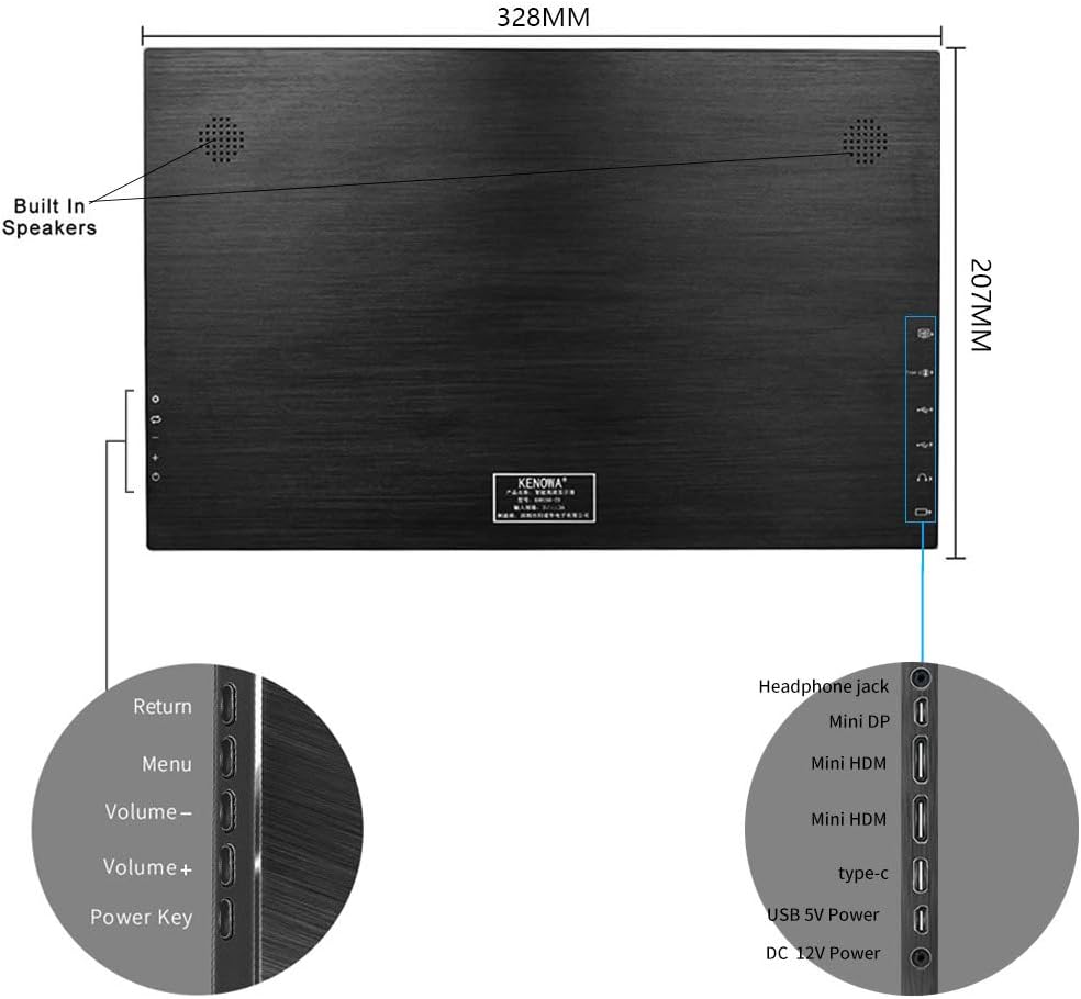 4K USB C Portable Monitor - Thinlerain 13.3'' UHD 3200x1800 IPS 100% sRGB, Computer Gaming Monitor with Dual Speaker/VESA/Mini DP/Mini HDMI/Type-C for Laptop, PC, MAC, Surface, PS4, Xbox, Switch: Computers & Accessories