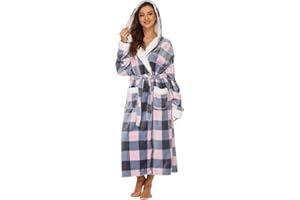 iniber Plush Robes for Women, Womens Robe Long, Fuzzy Fluffy Soft Warm Fleece Hooded Bathrobe