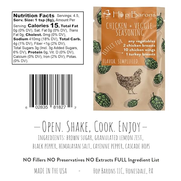 HOP BARONS, GOURMET CHICKEN AND VEGETABLE SEASONING, SINGLE SERVE PACK – PREMIUM BLEND OF HERBS AND SPICES, NO FILLERS, NO PRESERVATIVES – COOKING GIFTS FOR MEN, GRILLING GIFTS