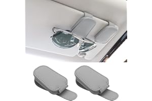 SUNCARACCL 2 Pack Sunglass Holder for Car Visor, Magnetic Leather Glasses Eyeglass Hanger Clip for Car, Sunglasses Holder and Ticket Card Clip for Car Visor Accessories (Gray)