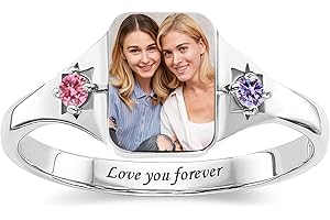 Heart Photo Ring Picture Ring for women Personalized Engraved Name Ring Customized Heart Shape Promise Ring Anniversary Weddi