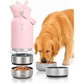 HEMLI 32 oz. Dog Water Bottle, Insulated Dog Travel Water Bottle, Stainless Steel Pet Water Bottle Dispenser Portable Food and Water Bowl for Dogs for Walking Dog Canteen Travel Kit