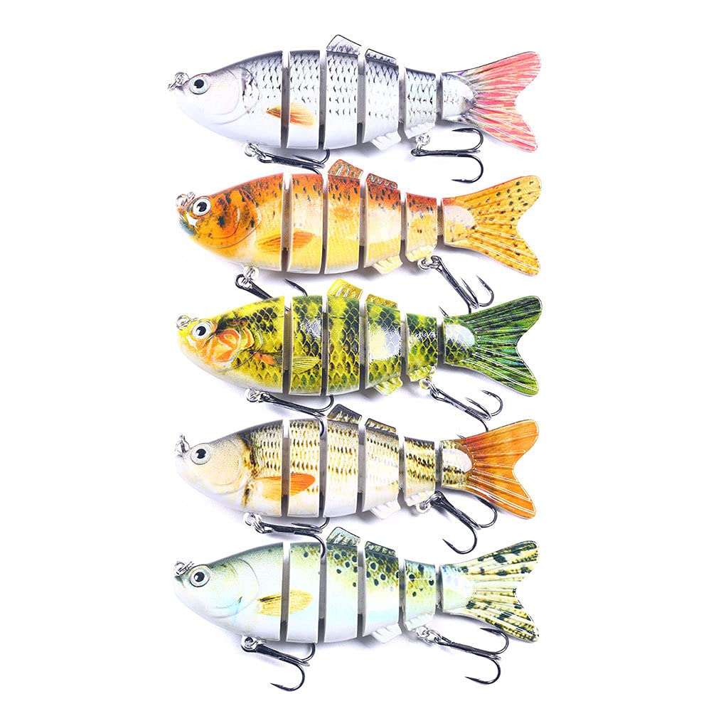 CENPEK 5PCS Fishing Lures,Multi Jointed Pike Lure,Freshwater Saltwater Sea Fishing Lures Slow Sinking with 6 Segments Simulation Design