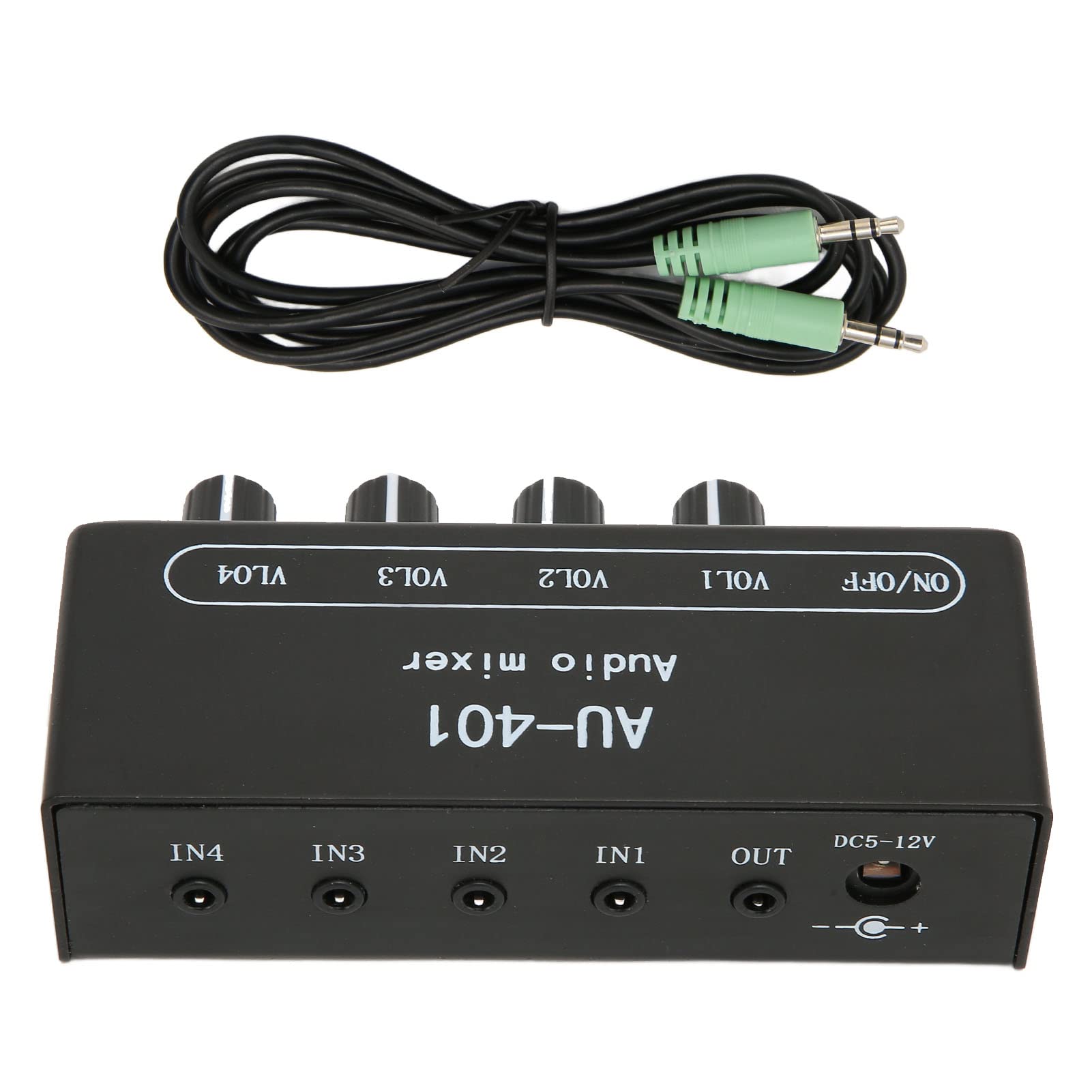 Audio Mixer, 4 in 1 Out Independent Volume Control 3.5mm Stereo Socket 2x Amplification Line Mixer Anti Interference Durable Metal Housing Mini Audio Mixer for PC, Cell Phones, Laptops