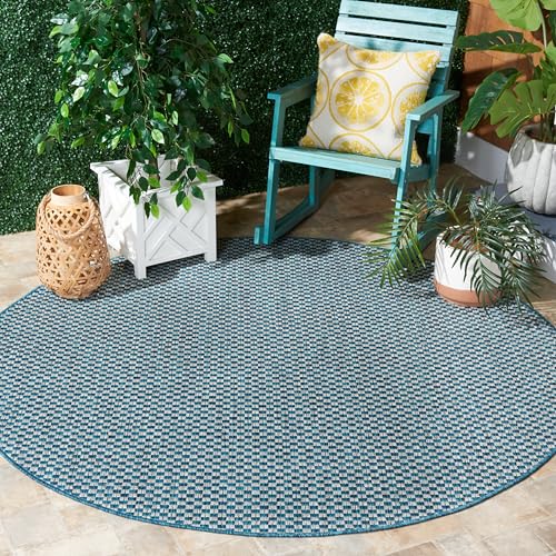 SAFAVIEH Courtyard Collection 5'3" Round Turquoise / Light Grey CY8653 Indoor-O…