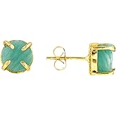 Gemsymphony Natural Raw Amazonite Crystal Stud Earrings for Women 8-9mm, Handmade Gemstone Jewelry, Gold Plated Hypoallergenic Posts, Dainty Minimalist Earrings for Everyday Wear