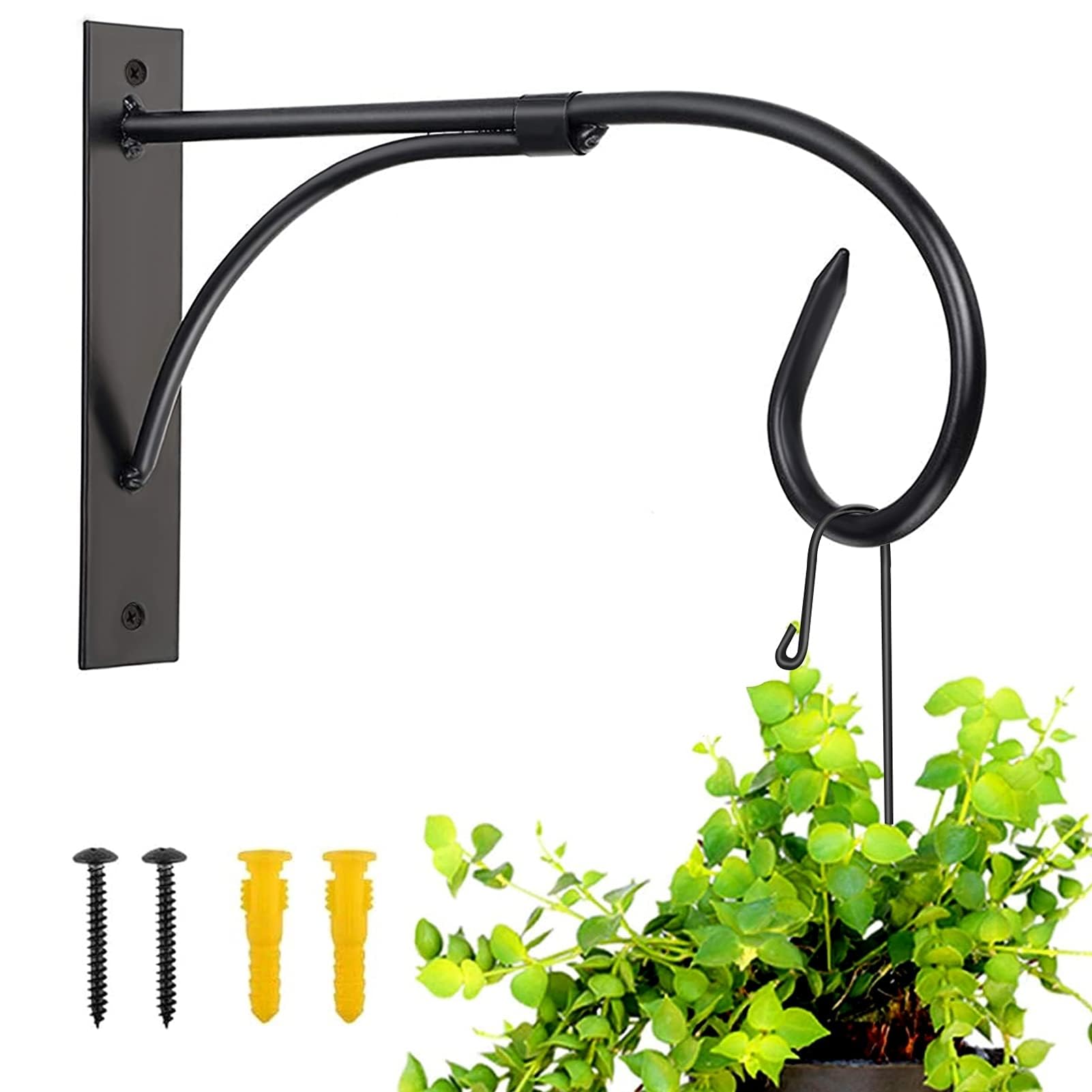 Plant Brackets for Hanging Baskets - 11 Inch Iron Wall Mount Bracket, Durable Rust-Resistant Hanger Hook for Plants, Drying Rack, Bird Feeder, Lantern, Windchime, House Sign