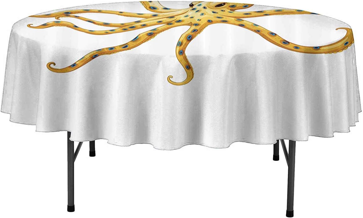 Aishare Store Table Cloths Octopus Decor Collection Blue Ringed Octopus Illustration Deadly Dangerous Creatures of The Sea Marine Wildlife Table Cloth for Kitchen Dining D59 Inch Yellow White
