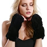 Women Fur Gloves - Real Rabbit Fur Mittens Winter Knit Warm Fingerless Hand Warmer